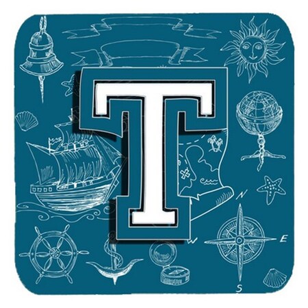 Carolines Treasures Letter T Sea Doodles Initial Alphabet Foam Coasters- Set of 4 CJ2014-TFC